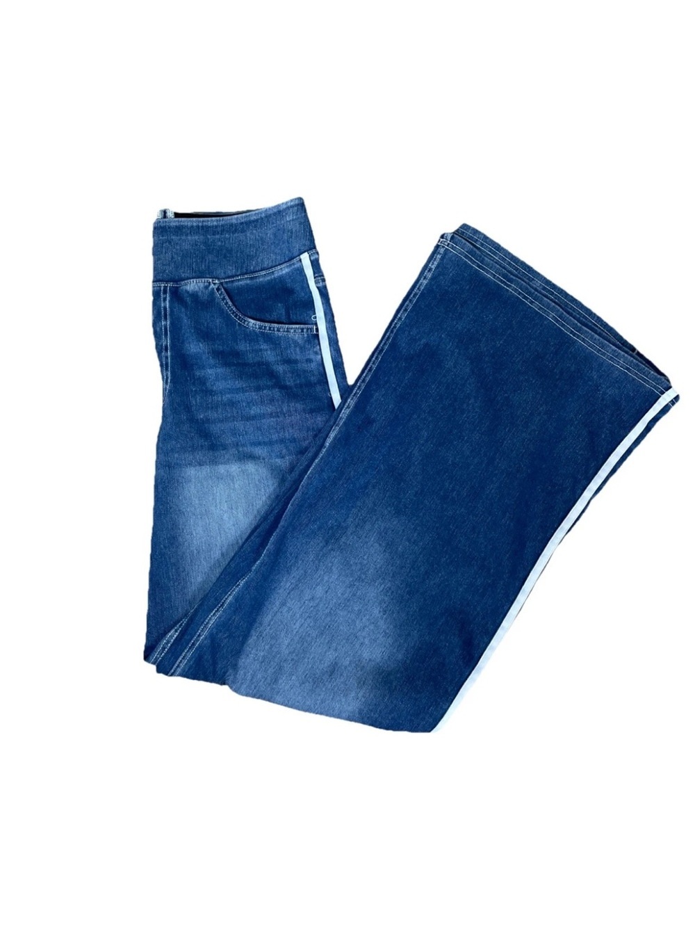 Halara Flex Women High Waisted Stripe Wide Leg Pullon Stretch Jeans Size Small
